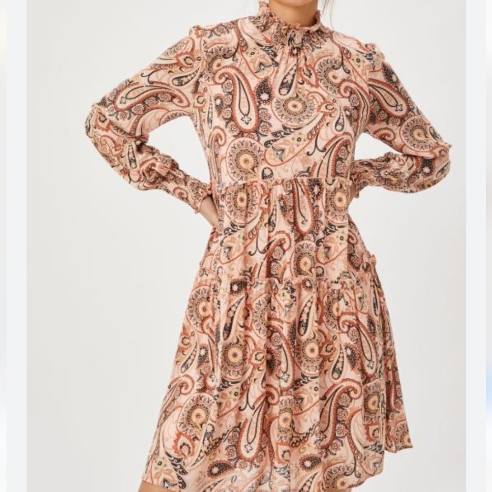 Anthropologie Paisley Mini Dress in Pink and Brown